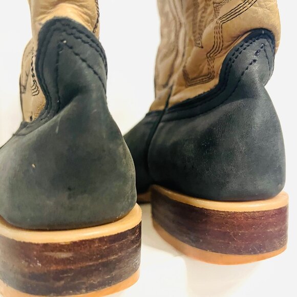 Red Hawk Boot Co.  Cowboy Boots Square Toe Leather-Unisex-Tan/Teal-Mexico-10? - Picture 9 of 16